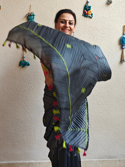 Black Shibori Handcrafted Saree