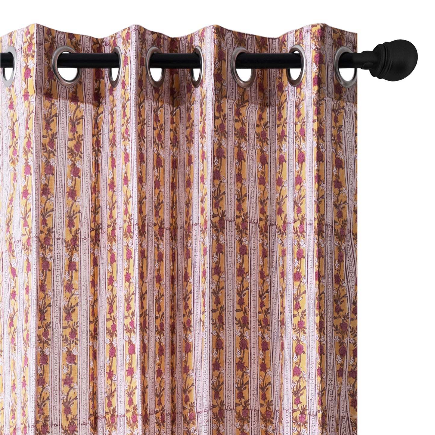 Pink Pattern Jaal Cotton Handblock Curtain (Pair of 2 Curtains)