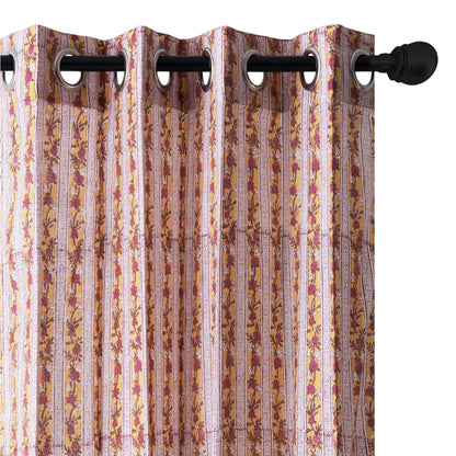 Pink Pattern Jaal Cotton Handblock Curtain (Pair of 2 Curtains)