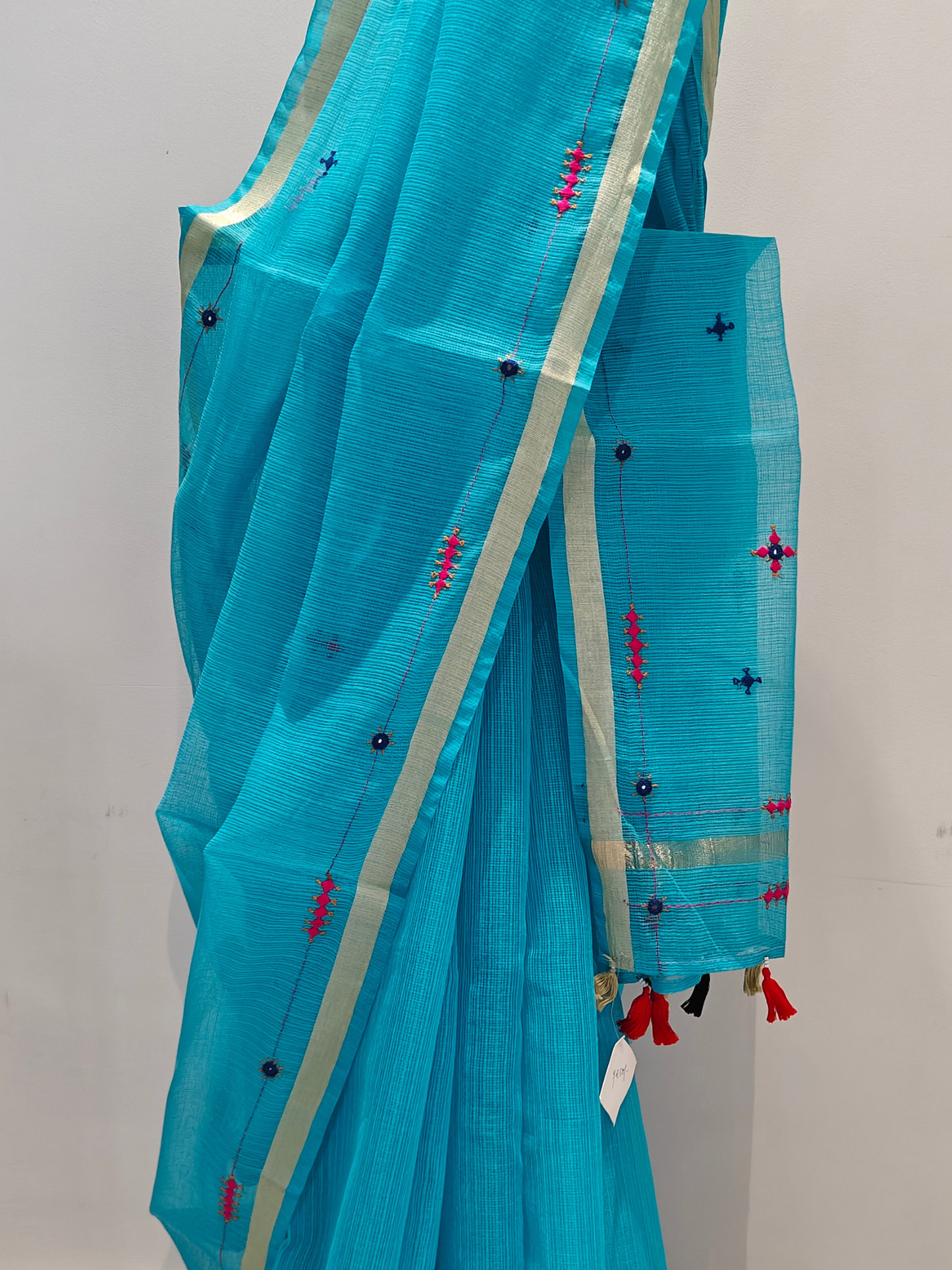 Blue Kota Cotton Hand Embroidered Saree
