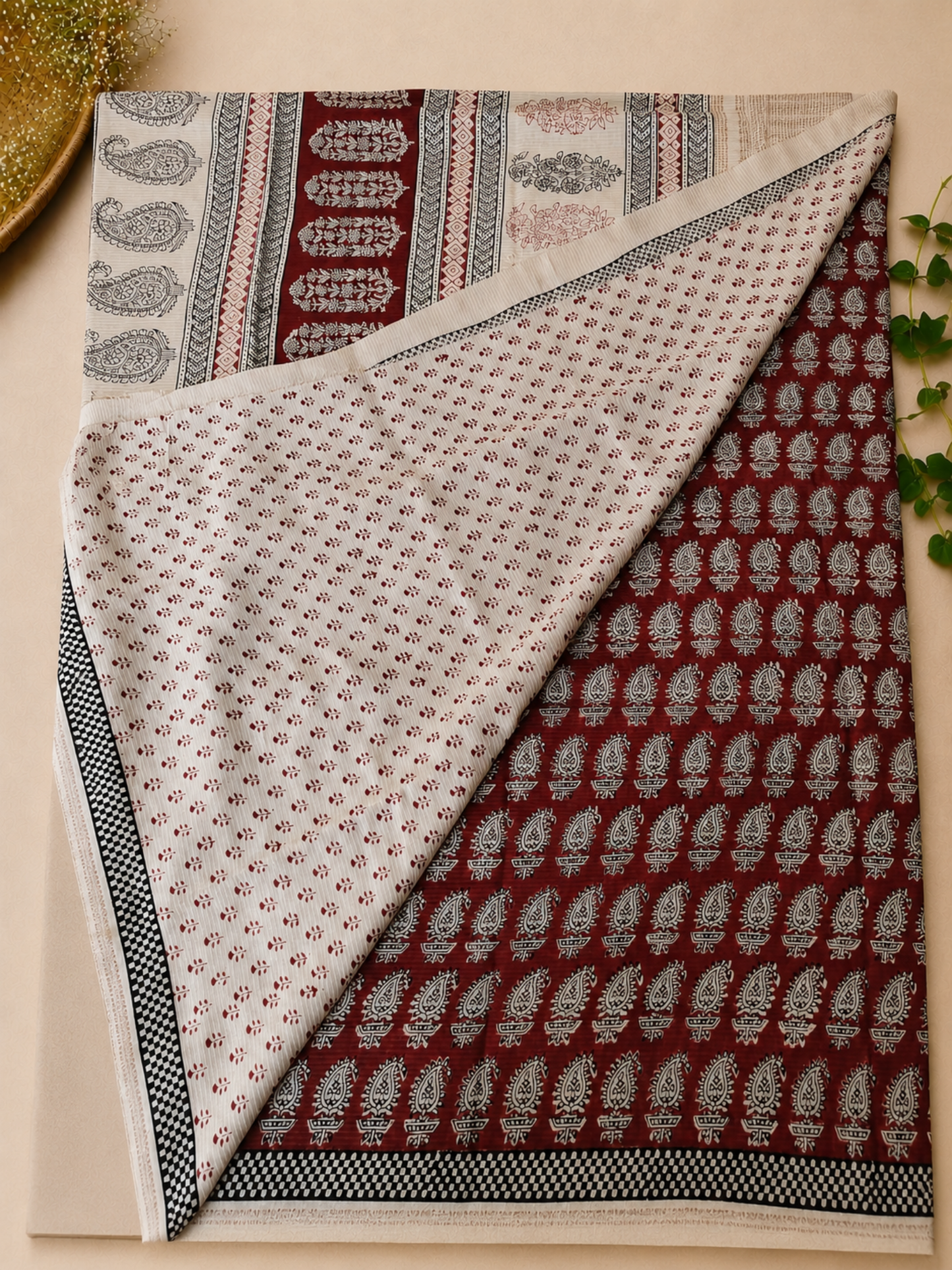 Red Bagh Print Maheshwari Saree
