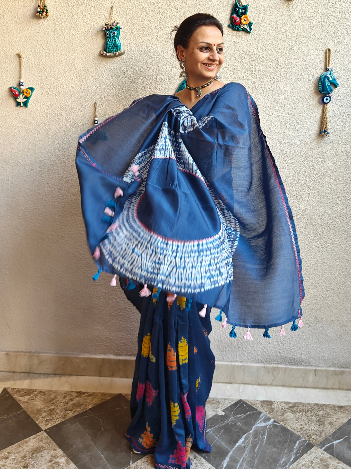 Indigo Shibori Clamp Dyed Handcrafted Saree