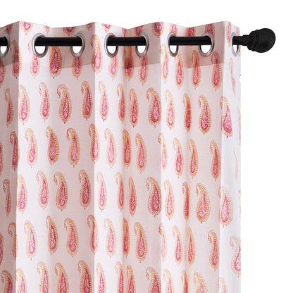 Pink Paisley Cotton Handblock Curtain (Pair of 2 Curtains)