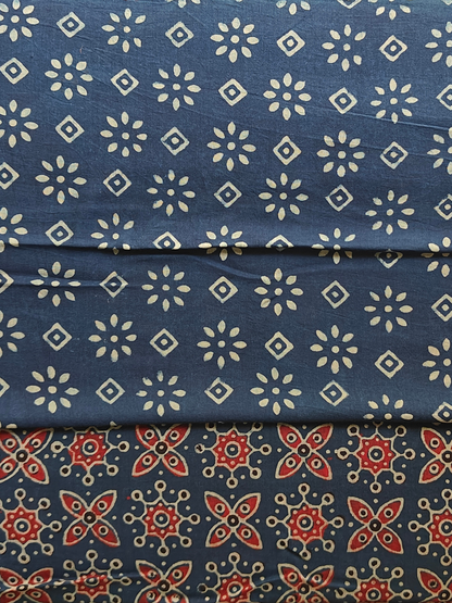 Indigo Ajrakh Handblock Printed Mull Cotton Saree