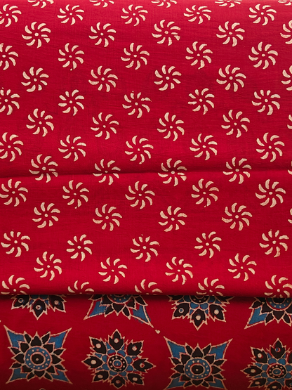 Red Ajrakh Handblock Printed Mull Cotton Saree
