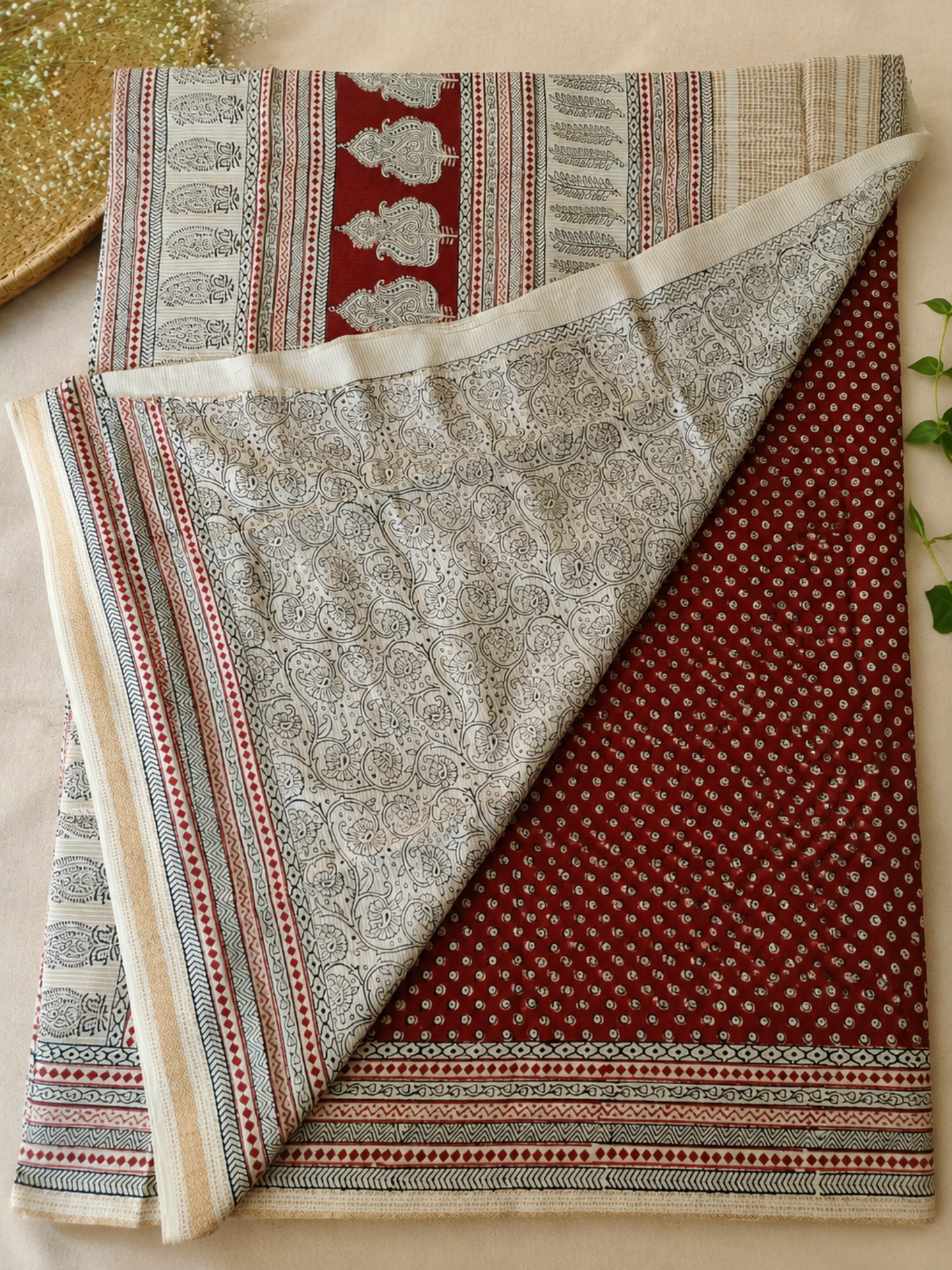 Red Bagh Print Maheshwari Saree