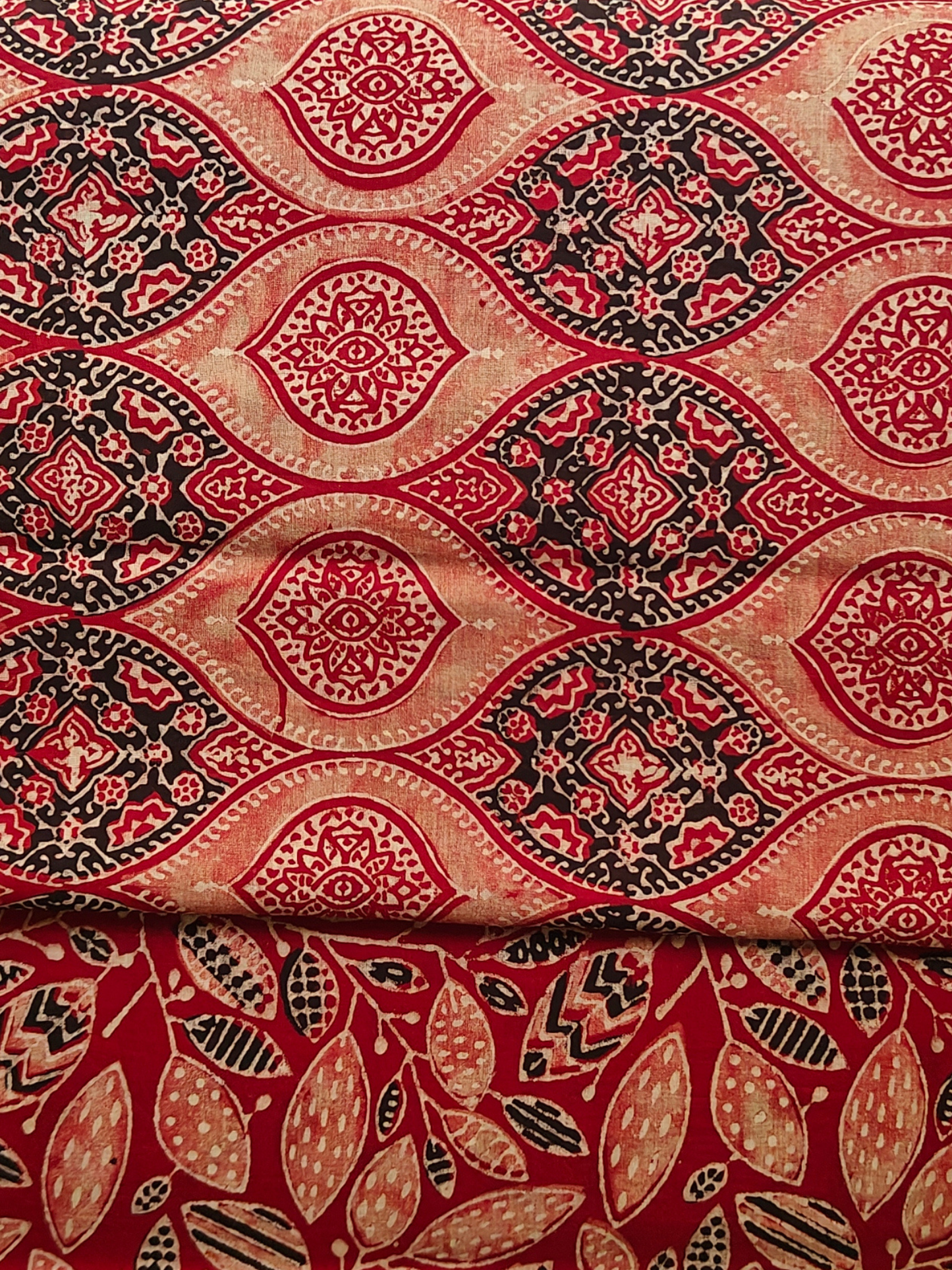 Red Ajrakh Handblock Printed Mull Cotton Saree