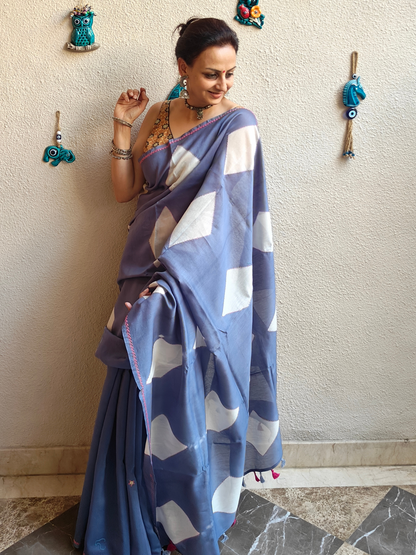 Ash Grey Shibori Clamp Dyed Handcrafted Saree