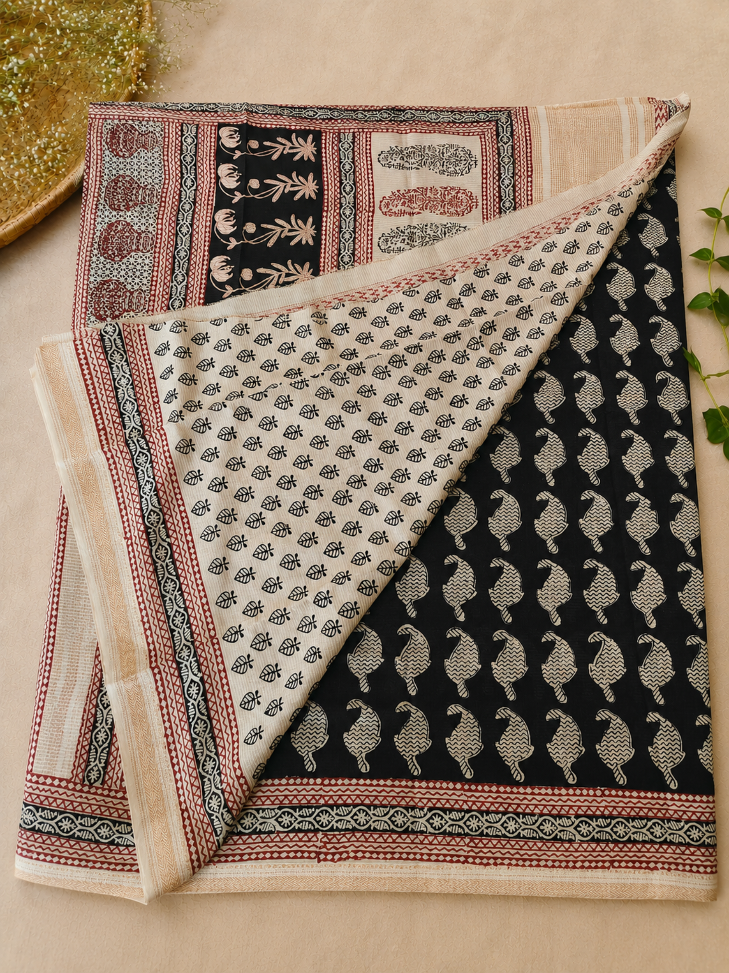 Black Bagh Print Maheshwari Saree