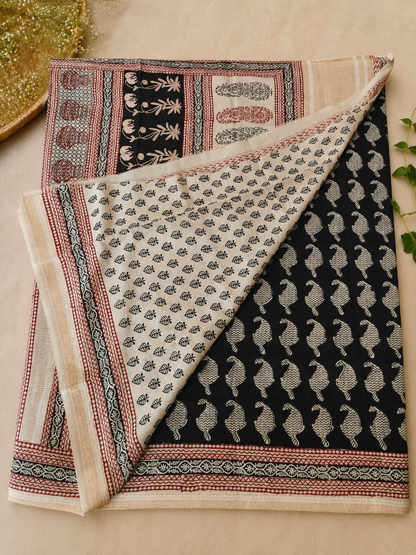 Black Bagh Print Maheshwari Saree