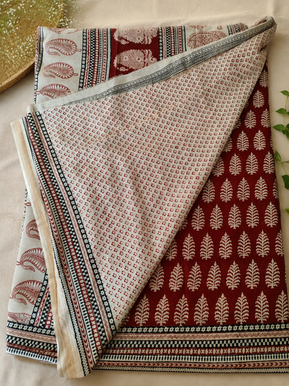 Red Bagh Print Maheshwari Saree