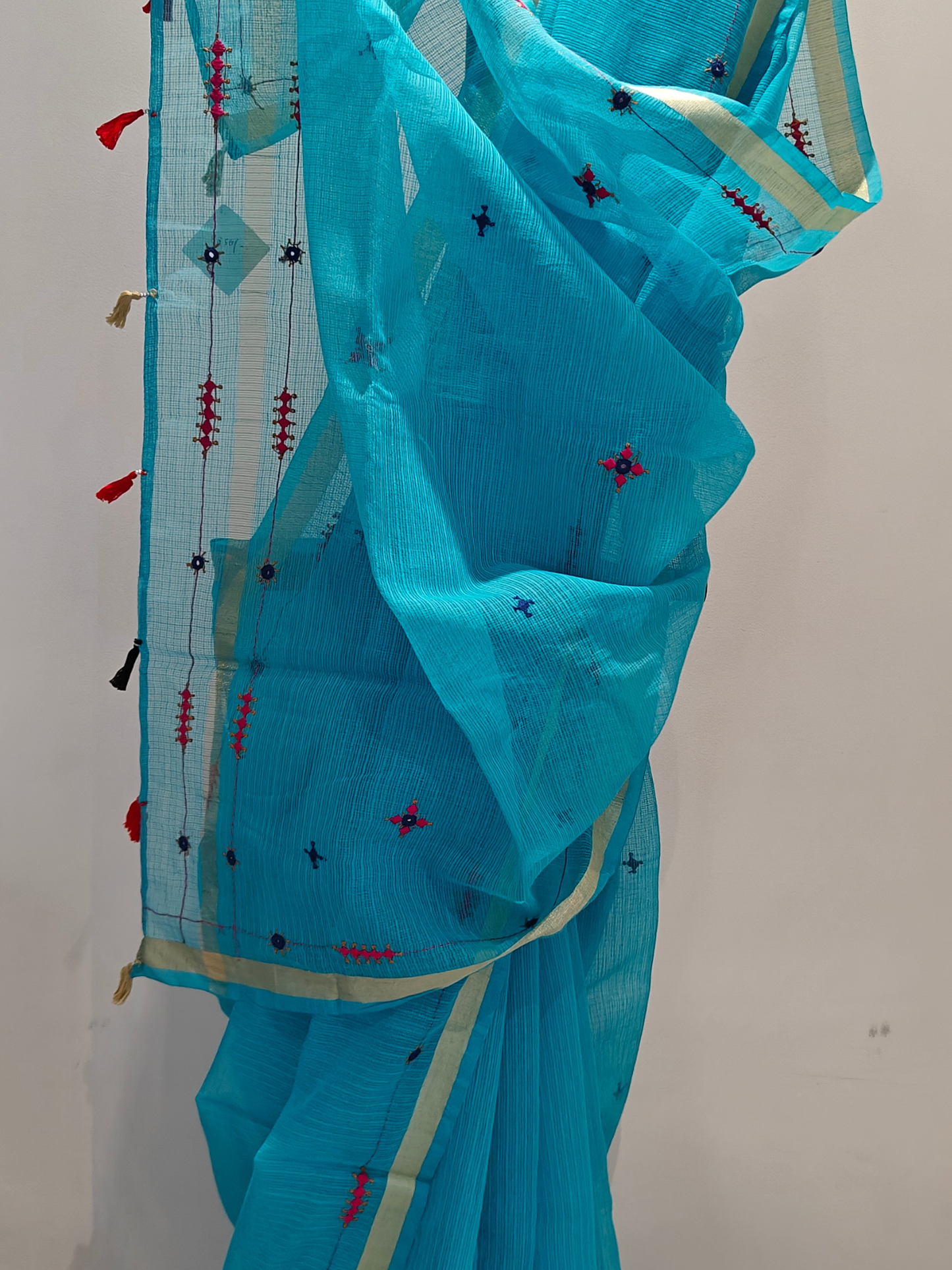 Blue Kota Cotton Hand Embroidered Saree