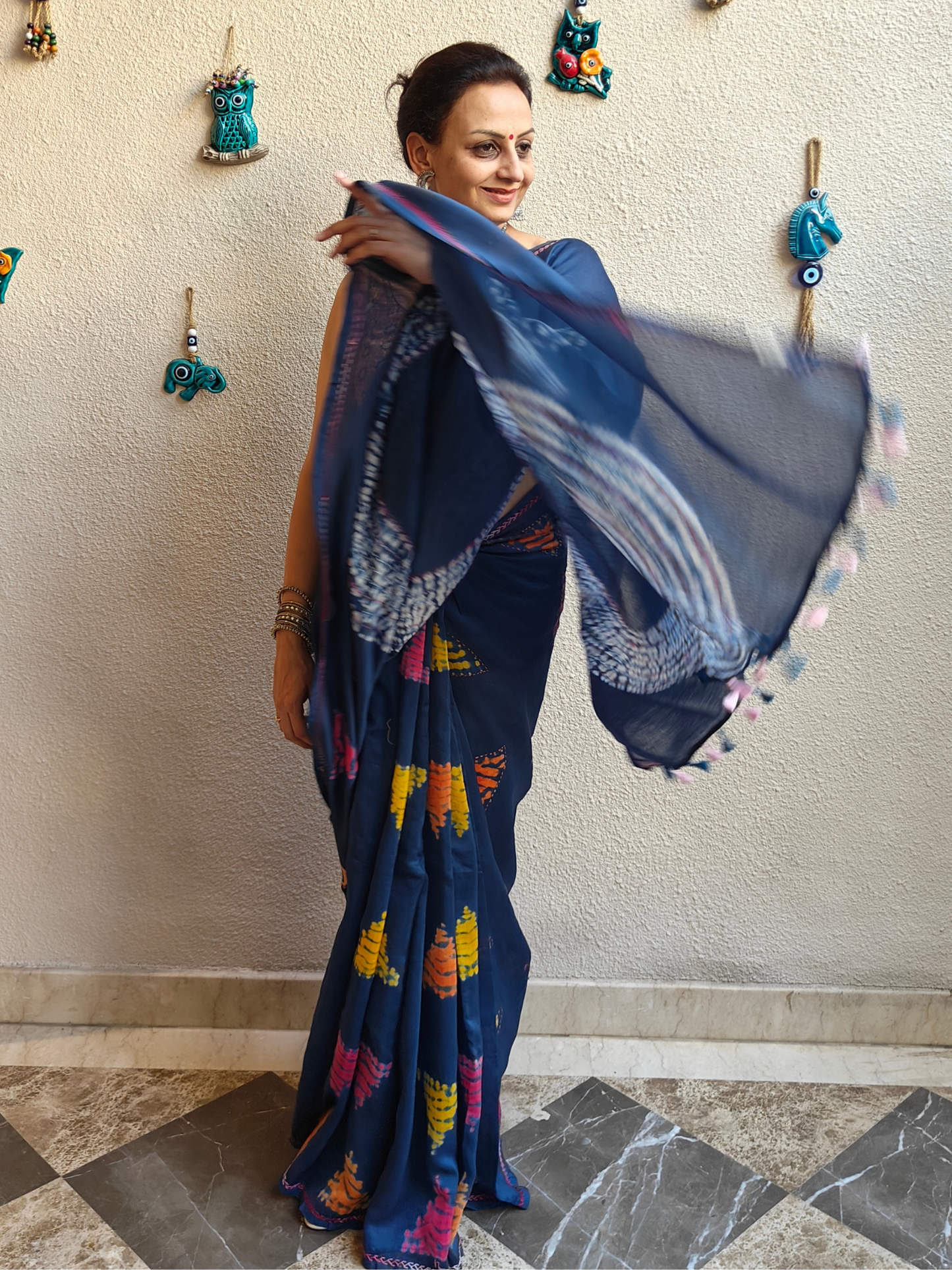Indigo Shibori Clamp Dyed Handcrafted Saree