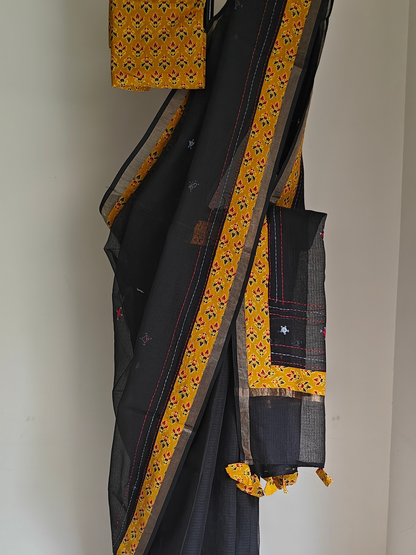 Black Kota Patchwork Hand Embroidered Saree