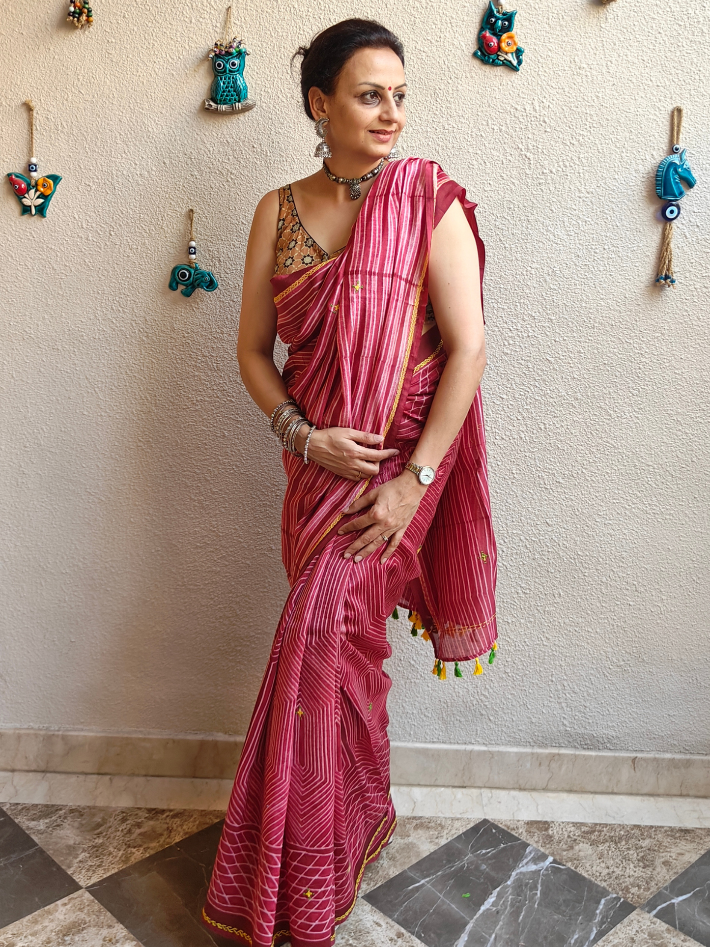 Wine Shibori Handcrafted Saree