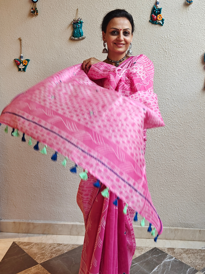 Pink Shibori Handcrafted Saree