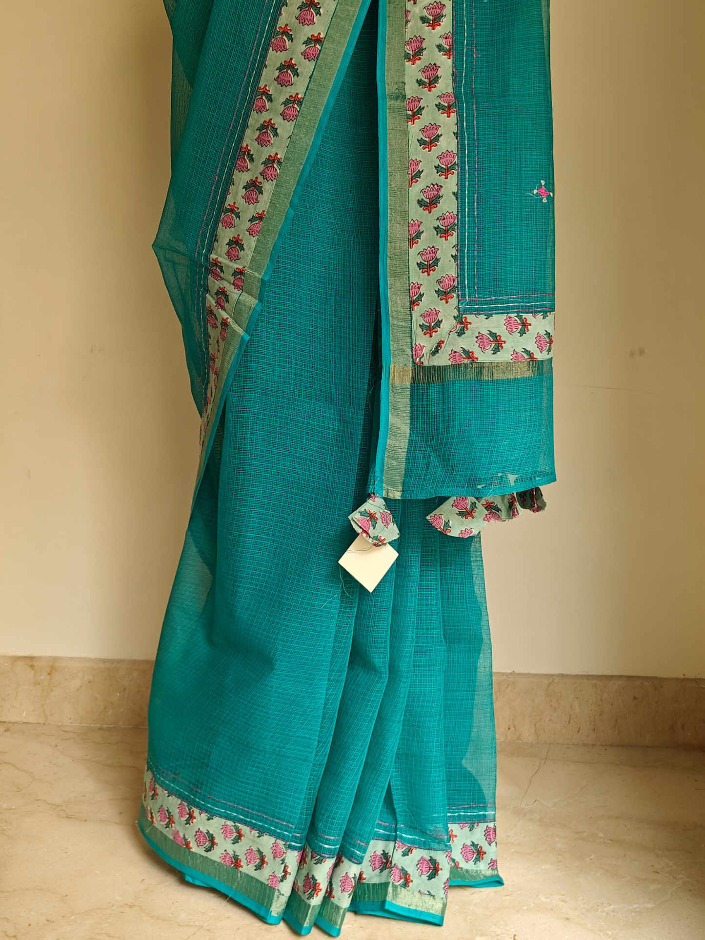 Blue Kota Patchwork Hand Embroidered Saree