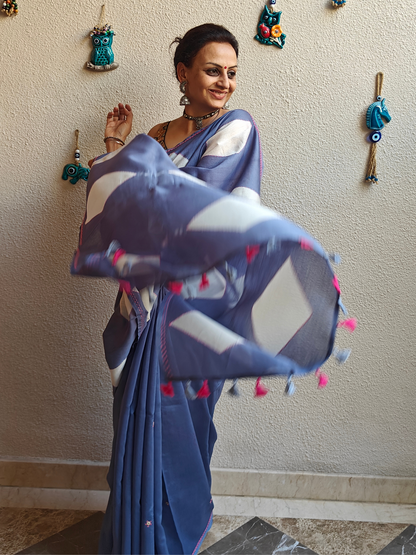 Ash Grey Shibori Clamp Dyed Handcrafted Saree
