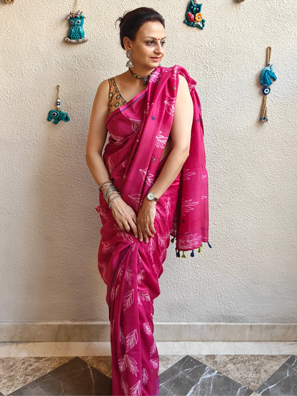 Rani Pink Shibori Handcrafted Saree