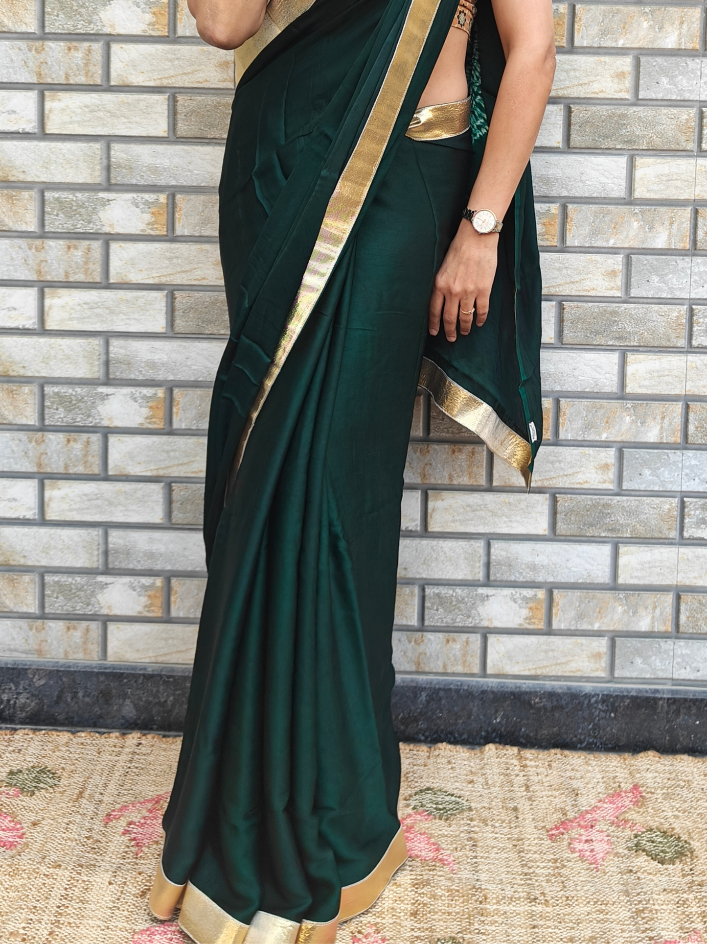 Bottle Green Shibori Pallu Modal Silk Cocktail Saree