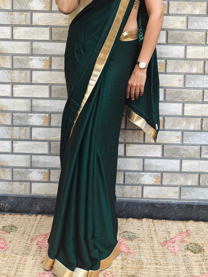 Bottle Green Shibori Pallu Modal Silk Cocktail Saree