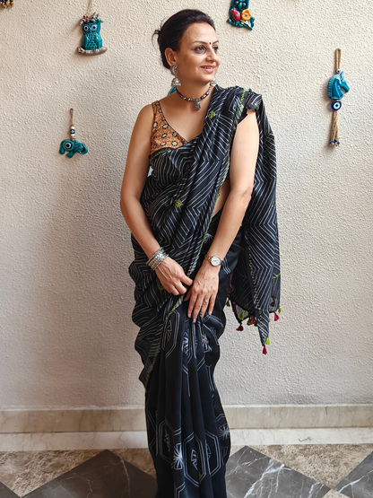 Black Shibori Handcrafted Saree