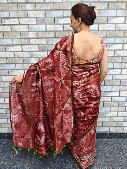 Rust Shibori Handcrafted Saree