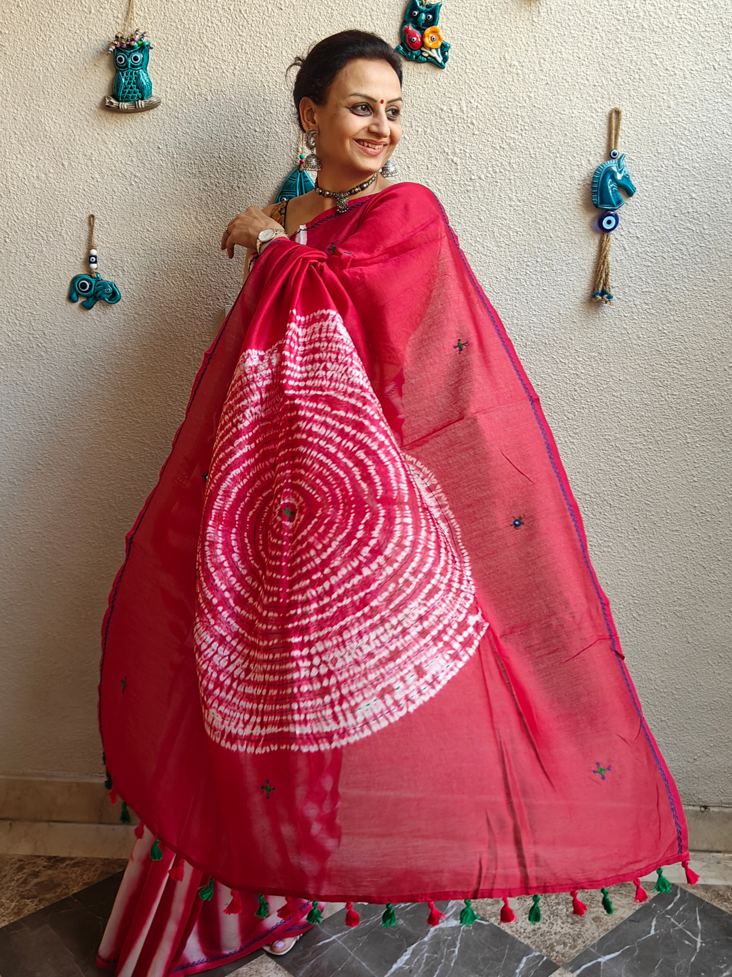 Red Shibori Handcrafted Saree