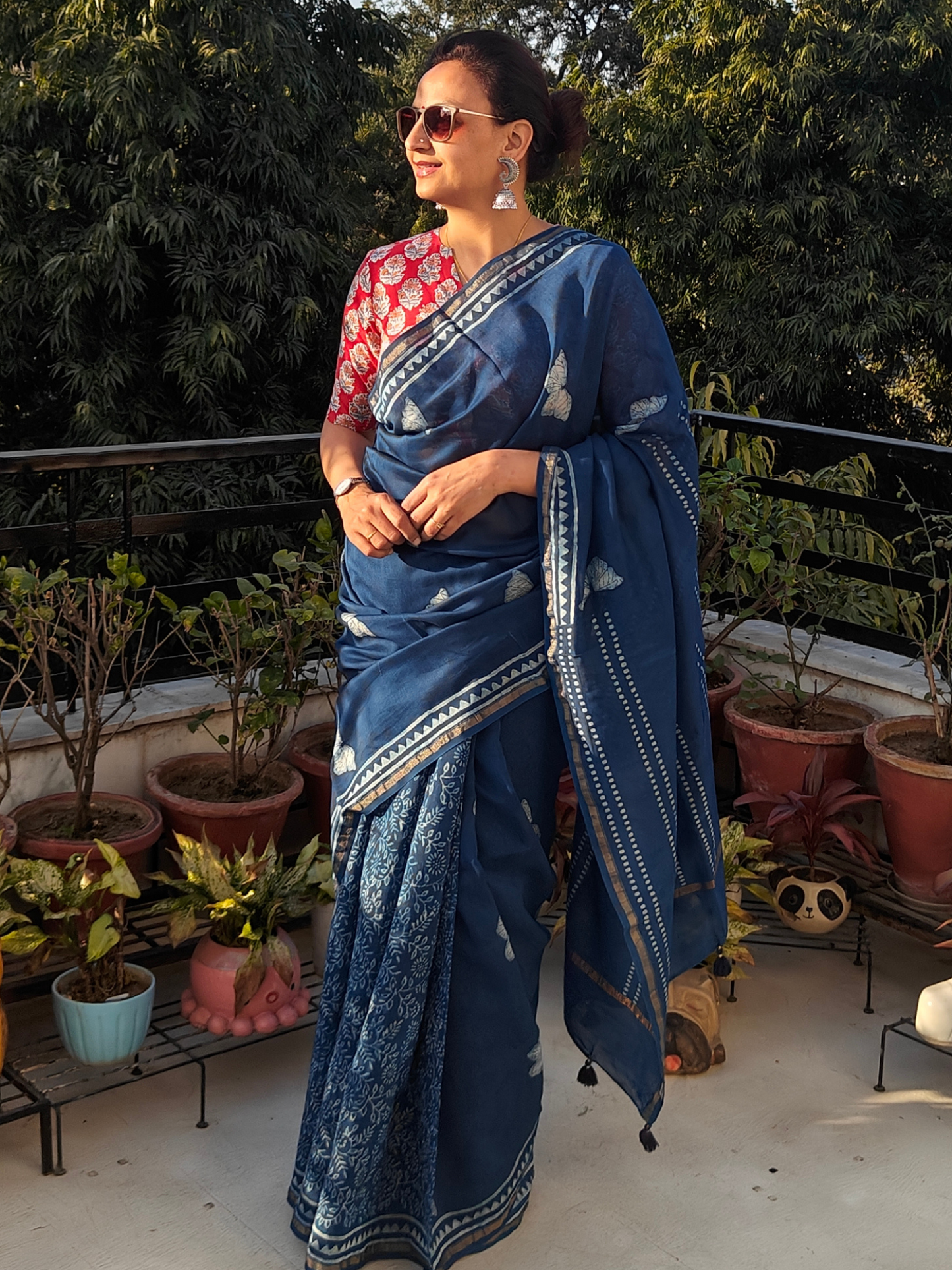 Indigo Dabu Handblock Print Chanderi Saree (Copy)