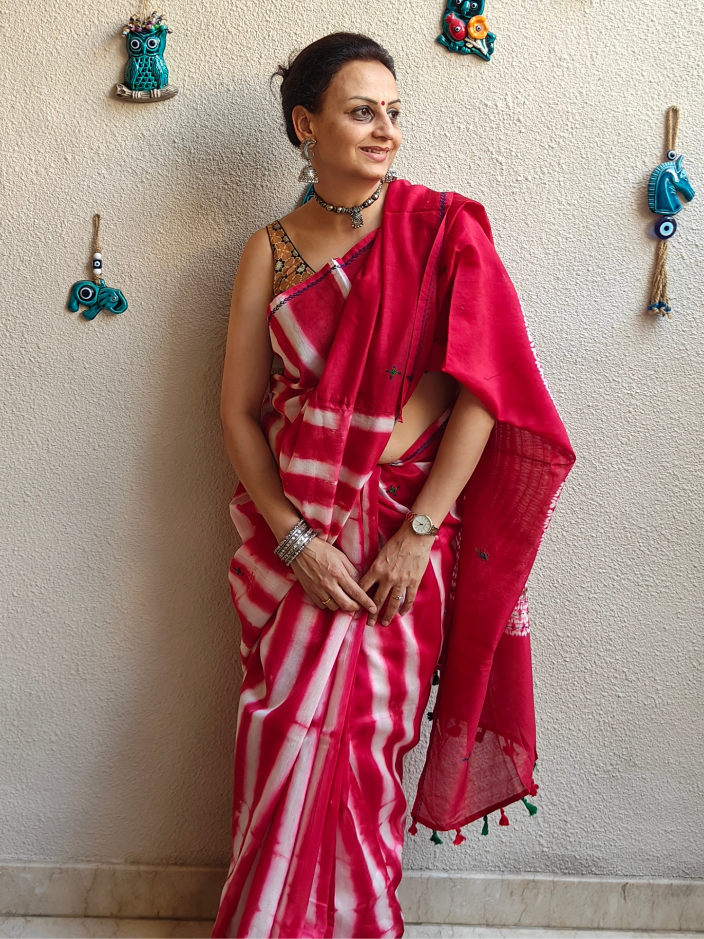 Red Shibori Handcrafted Saree