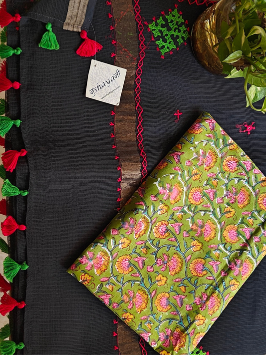 Black Kota Hand Embroidered Saree