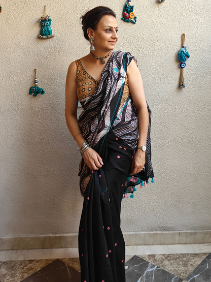 Black Shibori Bandini Handcrafted Saree
