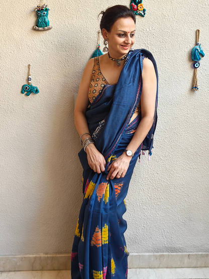 Indigo Shibori Clamp Dyed Handcrafted Saree