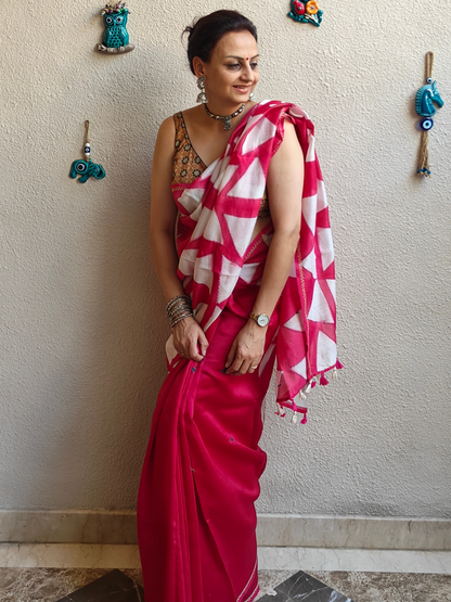 Red Shibori Clam Dyed Handcrafted Saree