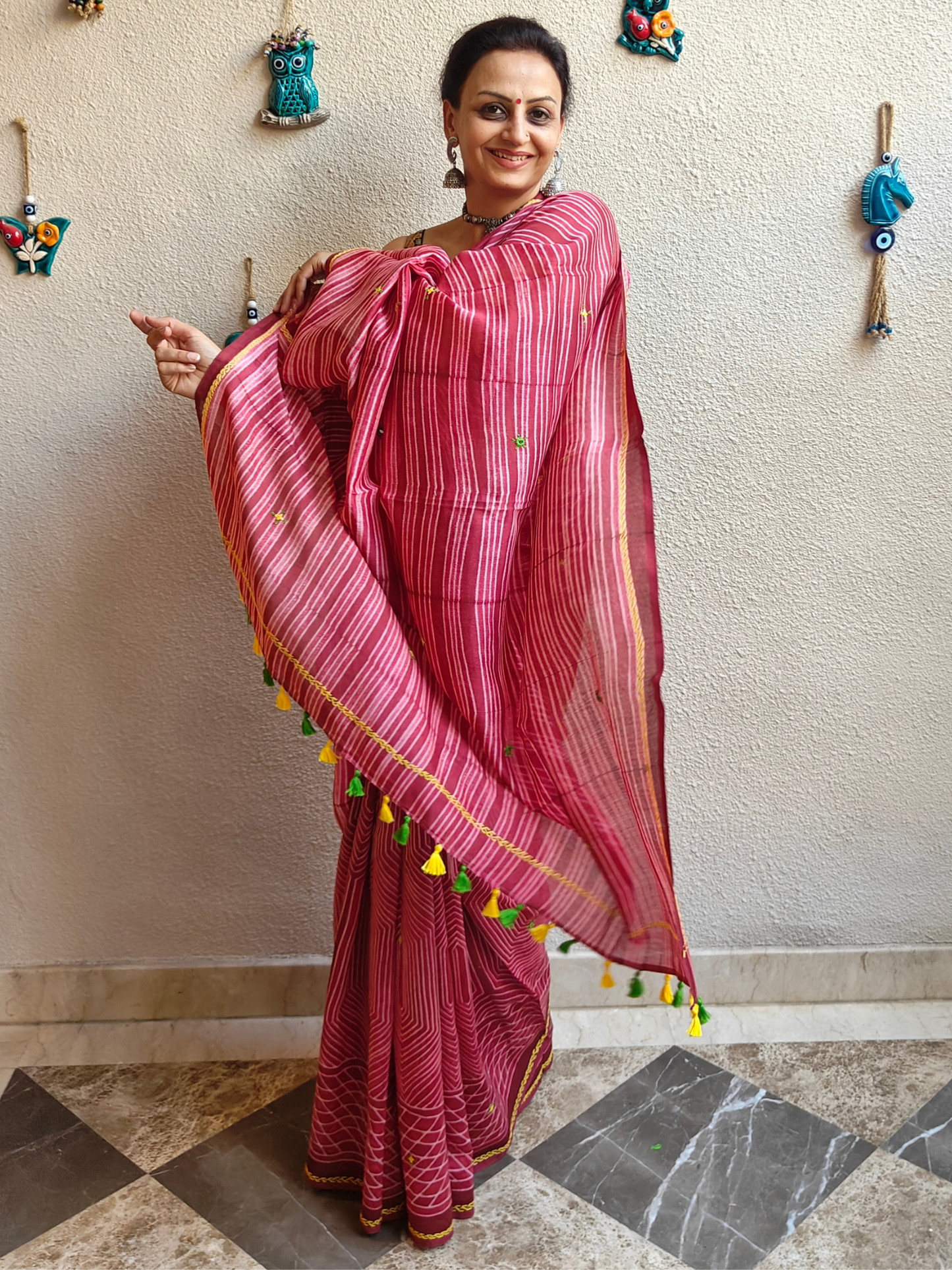 Wine Shibori Handcrafted Saree