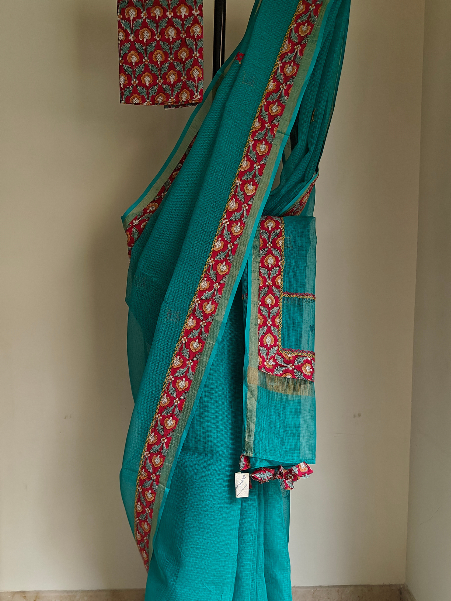 Blue Kota Patchwork Hand Embroidered Saree