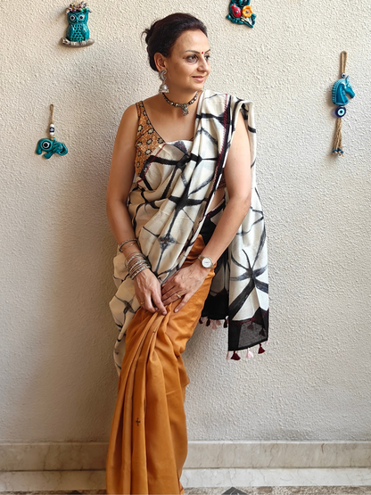 Mustard Shibori Handcrafted Saree