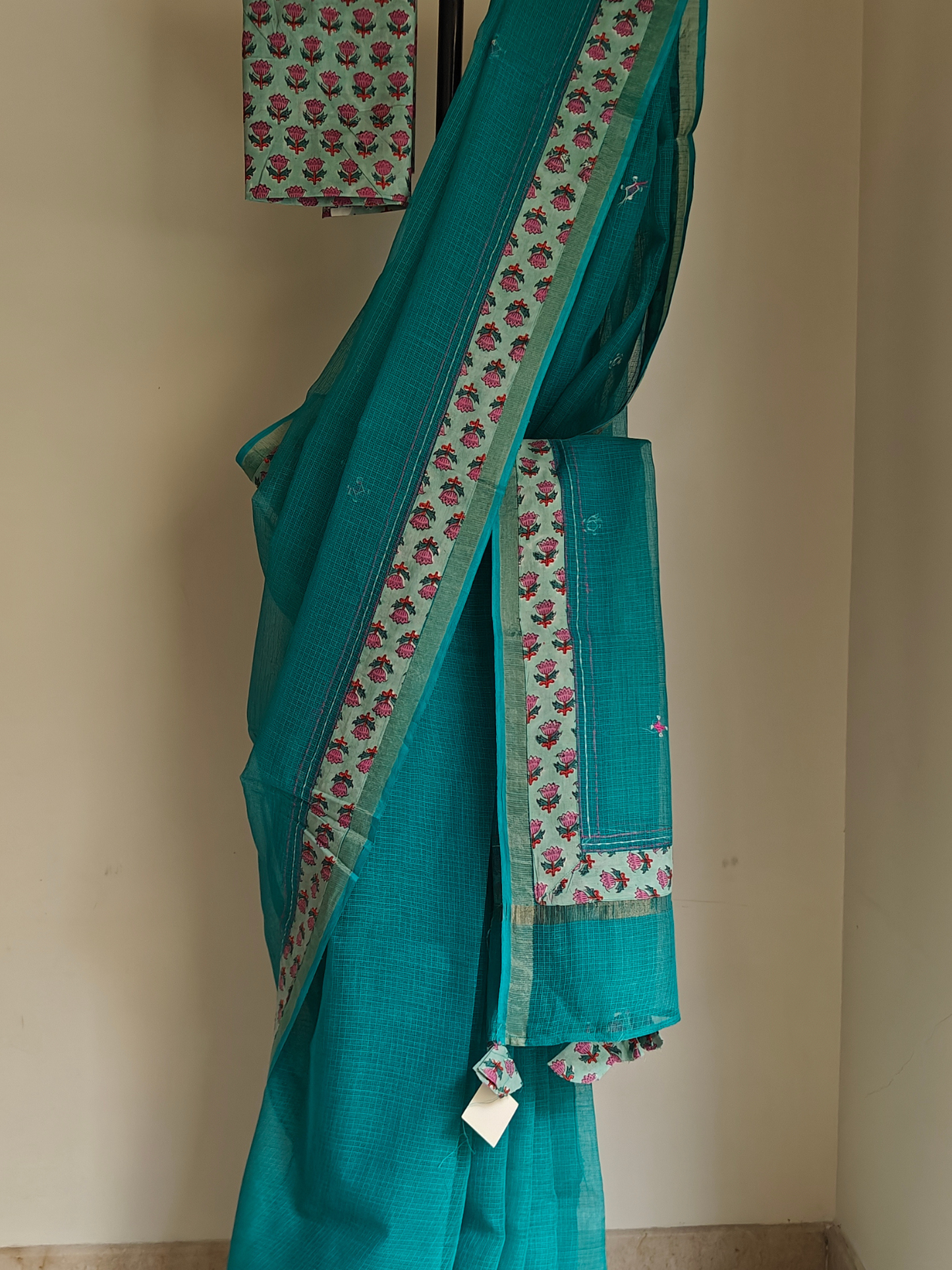 Blue Kota Patchwork Hand Embroidered Saree