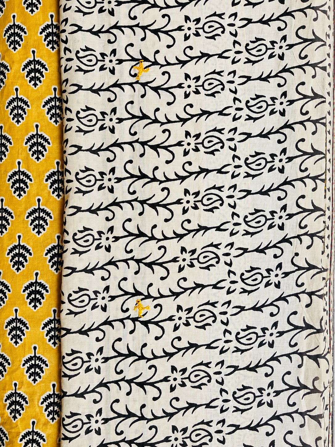 Mustard Handblock Printed Hand Embroidered Mull Cotton Saree