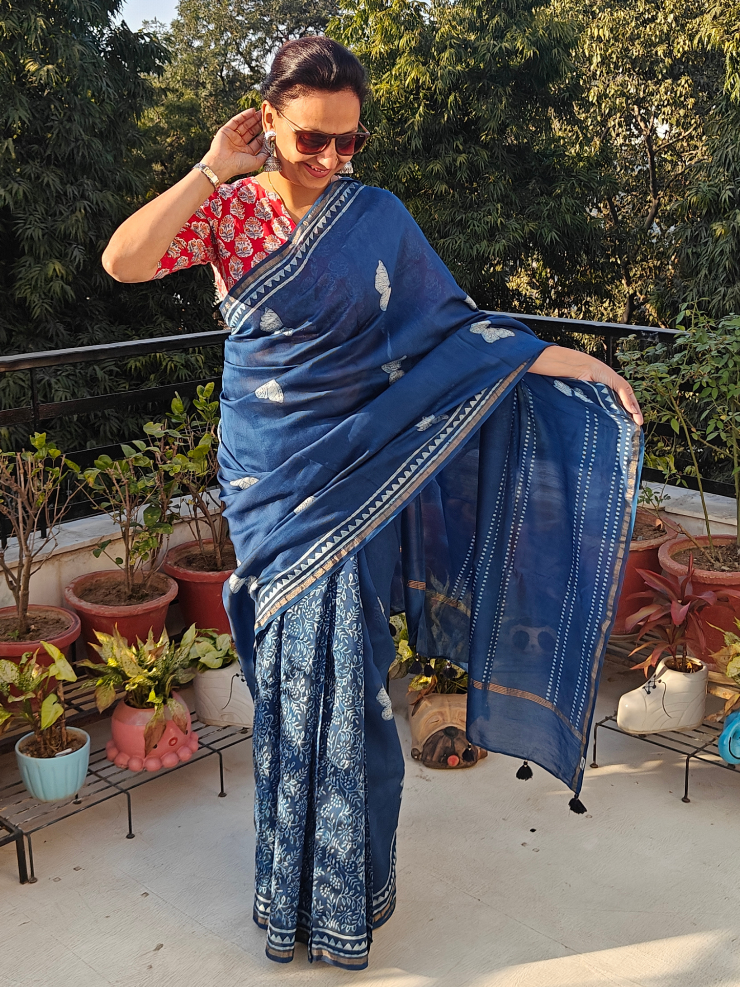 Indigo Dabu Handblock Print Chanderi Saree (Copy)