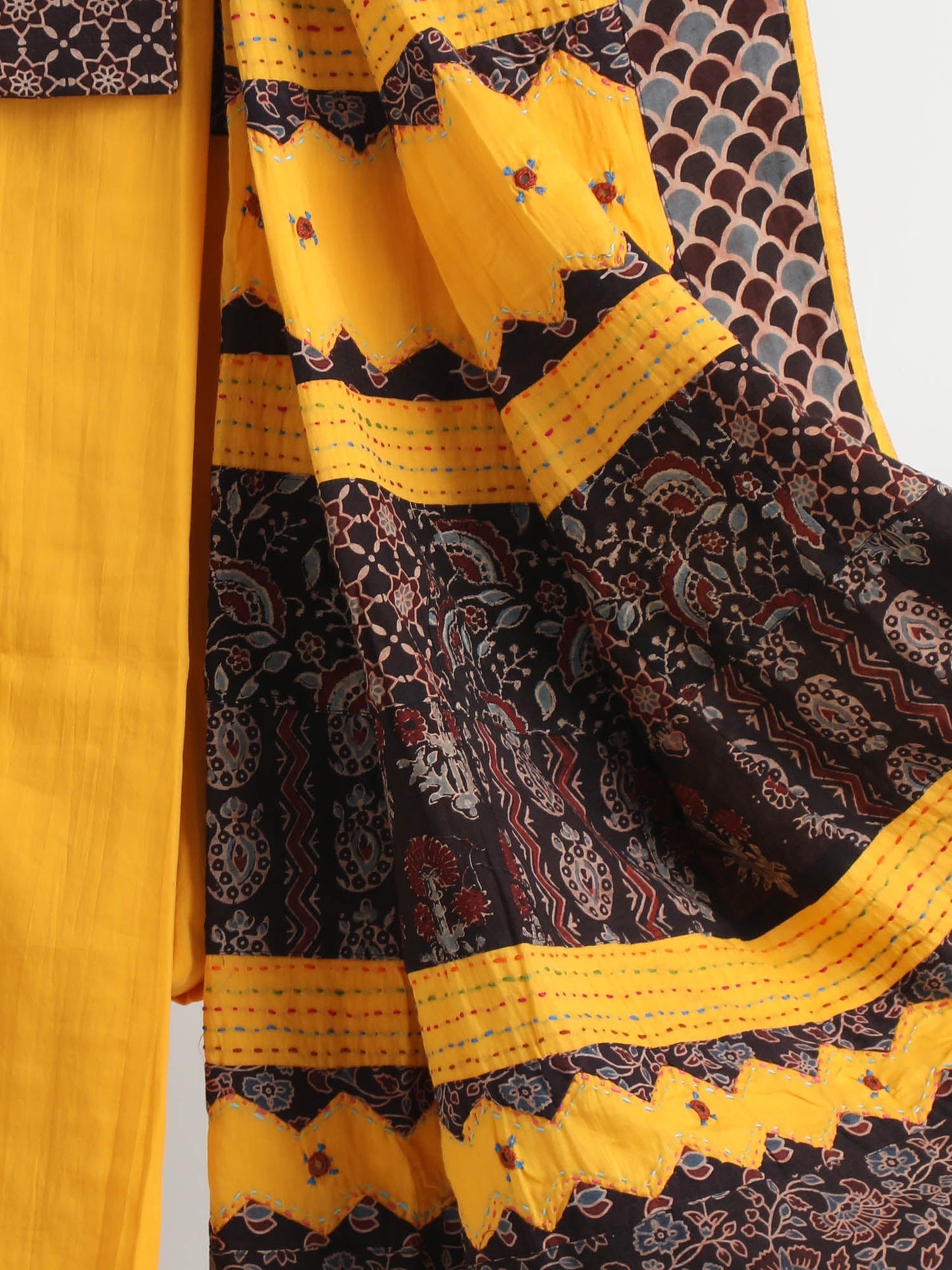Yellow Ajrakh Handcrafted Saree